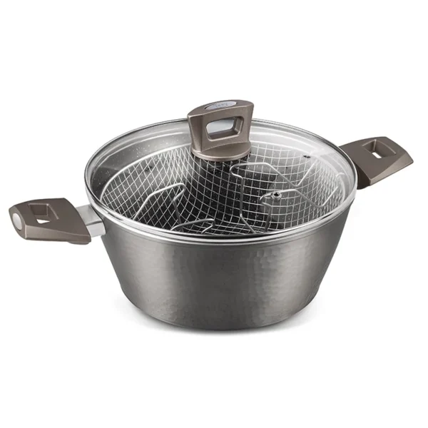 IZZY NON-STICK CASSEROLE 24CM WITH FRYING BASKET ONYX